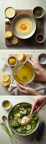 Collage de una persona haciendo salsa alioli